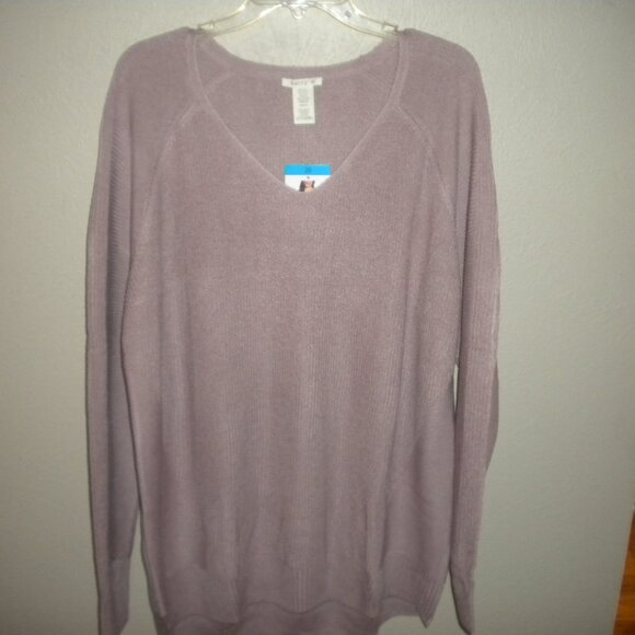 Matty M Women's Plus Size 2X Mauve Rib Stitch V Neck Sweater NWT - Picture 2 of 6